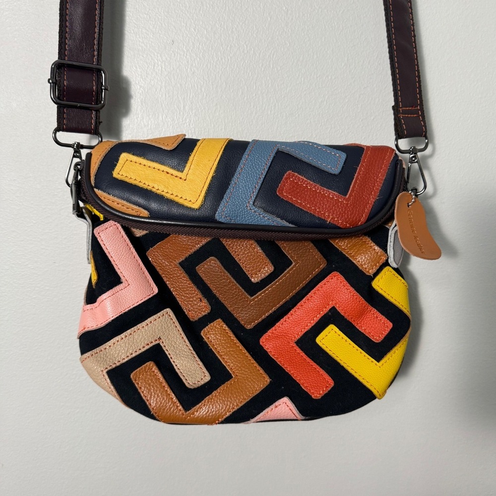 Chaos by Elsie Multicolor Patchwork Genuine Leather Crossbody Bag